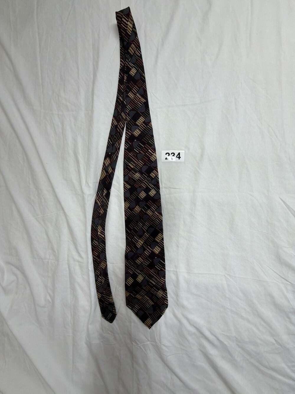 Chez Roffe New York Geometric Abstract Silk Men's Necktie Brown Multi